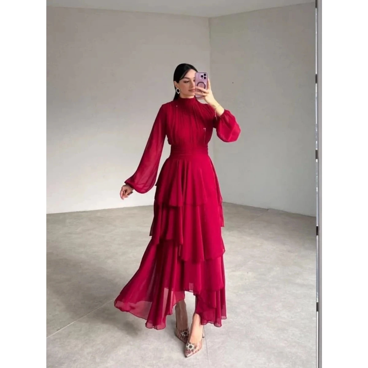 Plain red evening dress