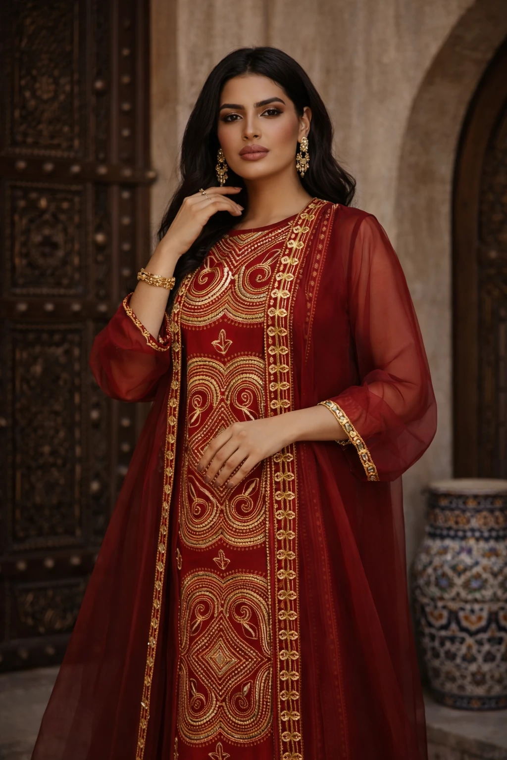 Embroidered gold design